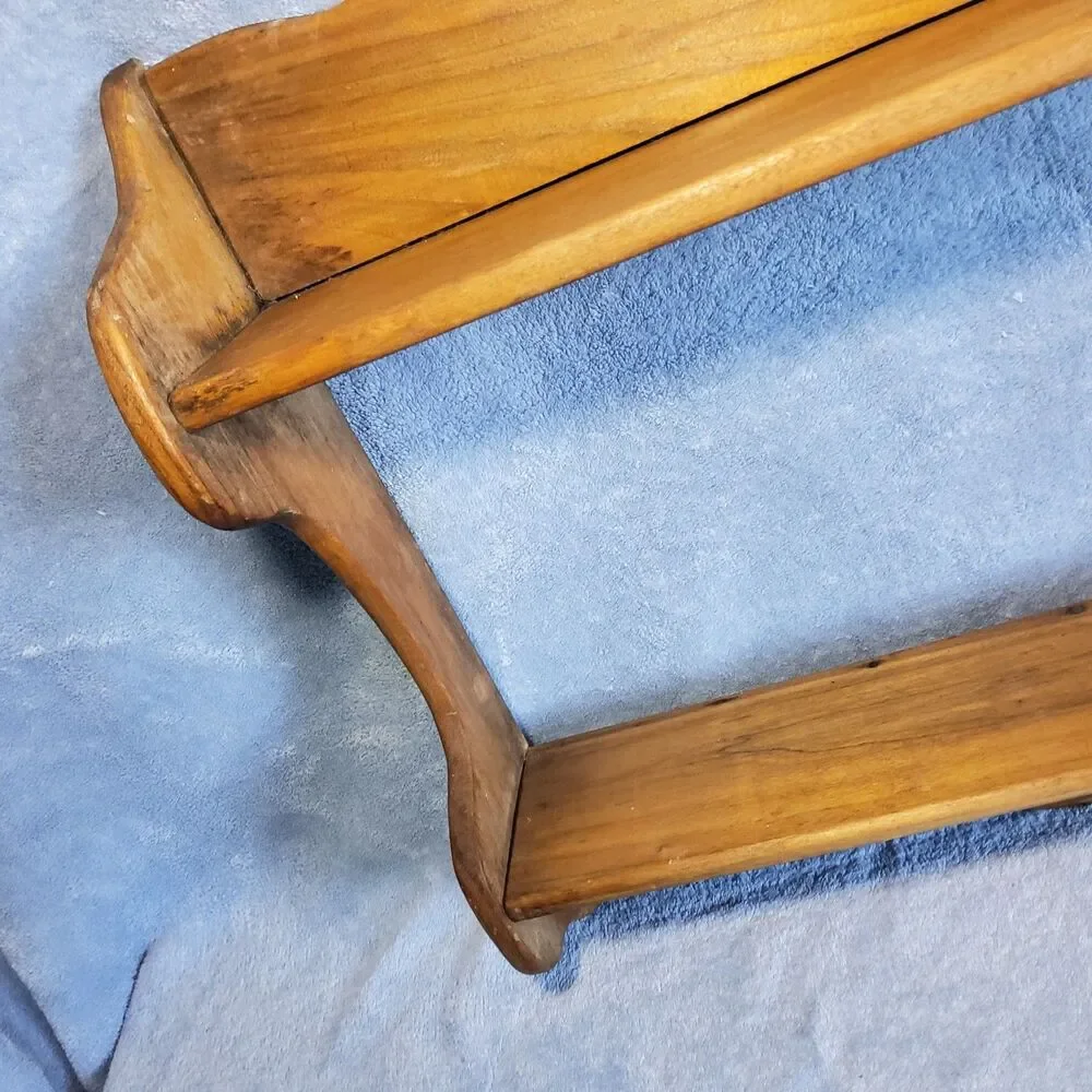 Vintage Wood 2 Tier Wall Shelf Country Rustic Spice Rack Display Scalloped 19.5